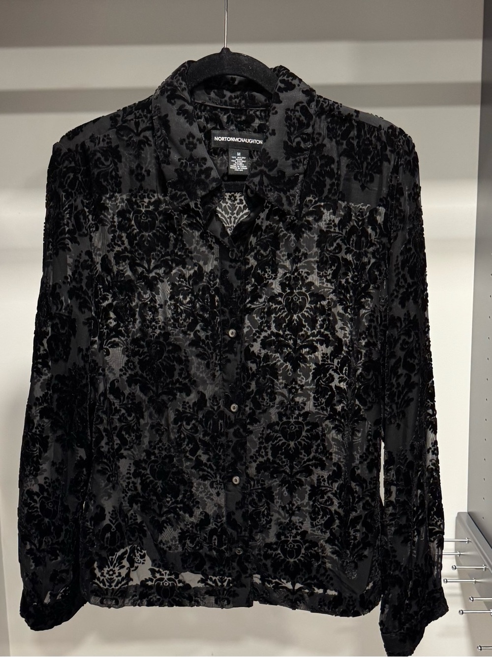 Norton McNaughton Black Semi-Sheer Velvet Blouse EUC
